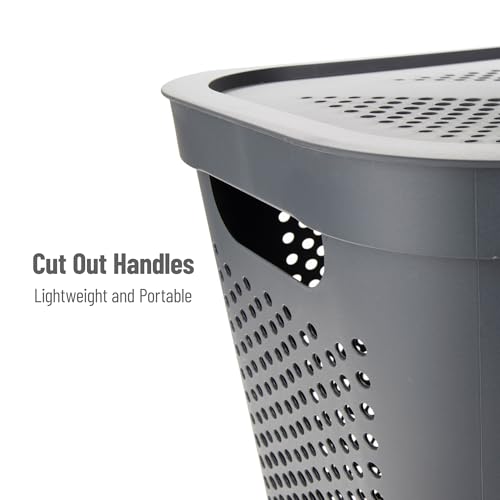 Mind Reader 60L Slim Laundry Hamper, Clothes Basket, Lid, Ventilated, Plastic, Set of 2, Gray - color: Gray, size: 2-Pack