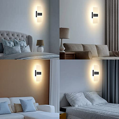 TRLIFE Dimmable LED Wall Sconces, Modern Wall Sconces Set of 2 Wall Mounted Lights 12W 3000K Warm White Hardwired Wall Sconce Lighting for Bedroom Bedside Bathroom Living Room Stairway(2 Pack, Black) - color: Warm White, size: Black Brushed Aluminum