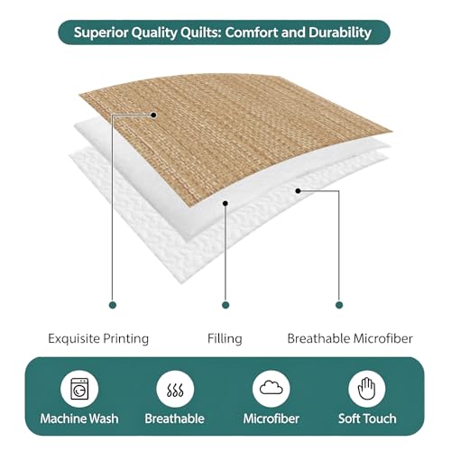 Queen Quilt Bedding Set, Minimalist Light Brown Soft Microfiber Summer Bedspread Coverlet with 2 Pillow Shams for All Season, Crosshatch Linen Textured Breathable Bedding Set for Hot Sleepers - size: Queen