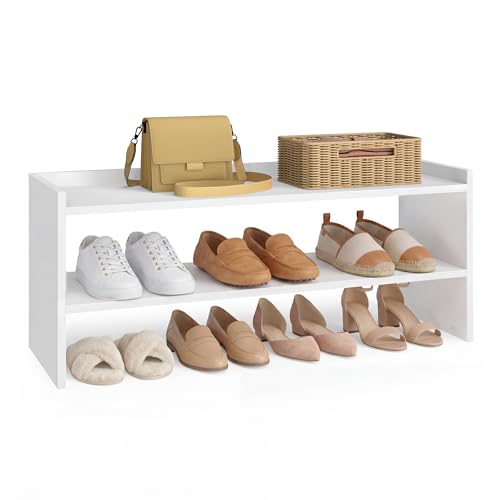 VASAGLE Shoe Rack for Closet, Stackable Organizer Shelf | Stackable Shoe Organizer Shelf for Entryway, 2 Tiers, 11.7 x 32.3 x 14.2 Inches, White, CUSTOS Collection, ULBS060WZ01S - size: 2 Tiers (32.3"W)