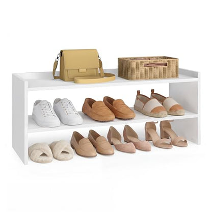 VASAGLE Shoe Rack for Closet, Stackable Organizer Shelf | Stackable Shoe Organizer Shelf for Entryway, 2 Tiers, 11.7 x 32.3 x 14.2 Inches, White, CUSTOS Collection, ULBS060WZ01S - size: 2 Tiers (32.3"W)