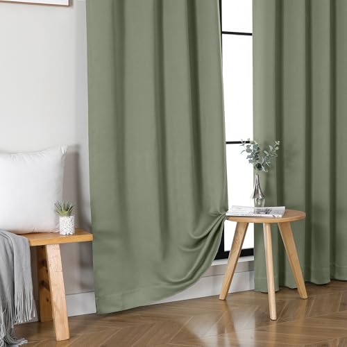 Sally Sage Green Blackout Curtains for Bedroom 63 Inch Length 2 Panels Set, Solid Thermal Insulated Room Darkening Rod Pocket Privacy Window Treatment Curtains Drapes, W40 x L63 Inch - color: Sage Green, size: 40"W x 63"L (Pack of 2)