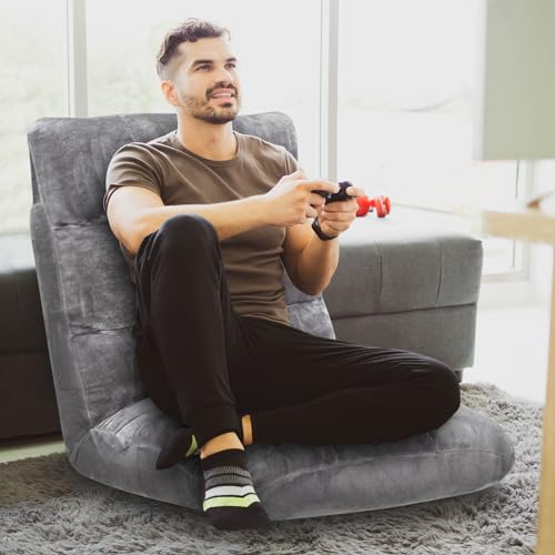 Floor Chair 14 Adjustable Positions w/Back Support, Padded Lazy Sofa w/Breathable Cotton & Skin-Friendly Coral Velve for Reading Meditating Gaming,Grey - color: Grey