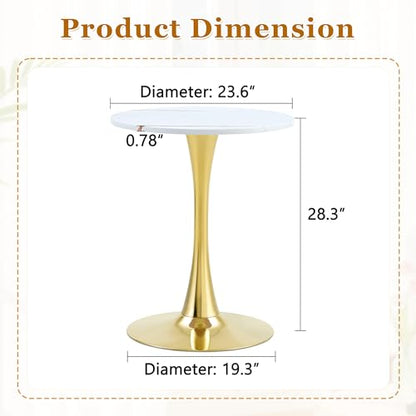 23.6" Round Dining Table, Mid-Century Modern Tulip Table with Thickened Tabletop & Metal Pedestal, Circle Bistro Table for Kitchen, Small Places, Apartments, Cafe - color: White Gold, size: 23.6" dining table