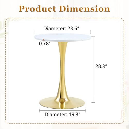 23.6" Round Dining Table, Mid-Century Modern Tulip Table with Thickened Tabletop & Metal Pedestal, Circle Bistro Table for Kitchen, Small Places, Apartments, Cafe - color: White Gold, size: 23.6" dining table