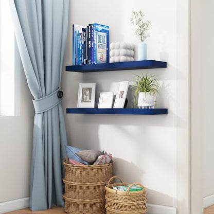 fuqing 30 Inch Floating Shelves, 6.7 Inch Deep Blue Wall Shelves Set of 2 | 30'' x 6.7'' x 1.4'' Dark Blue Shelves for Boys' Room Living Room, 40LBS, Lightweight, Hardware Included, Waterproof Finish - color: Dark Blue, size: 30 Inch