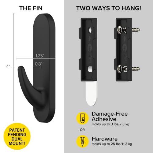 Wrap-It Storage Handy Hooks - The Fin Large 8 Pack (Black) | Dual Option Wall Mount or Removable Adhesive Hooks - Towel Hooks, Coat Rack, Picture Hanging, Dorm Room Essentials - color: Black, size: Large 8-Pack