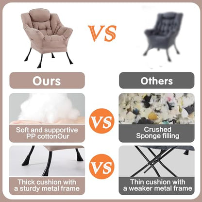 Lazy Chair, Comfy Reading Accent Chair for Bedroom, Khaki | Comfy Bedroom Accent Chair with Washable Removable Cover and extra throw pillowfor Living Room Dorm - color: Khaki-single