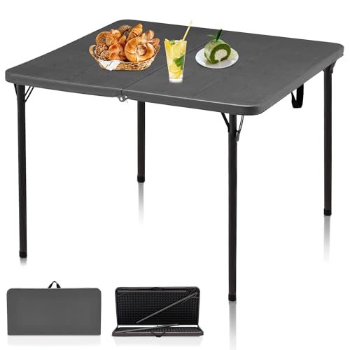 Kasunpul 34" Folding Table, Portable Square Folding Card Table with Collapsible Legs & Carrying Handle, Plastic Tables for Camping,Picnic, Office, Party, Grey - color: Grey