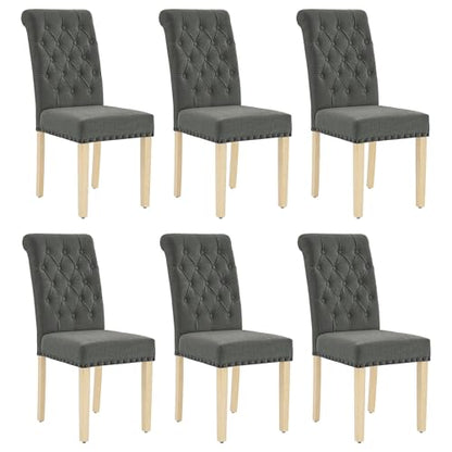 adochr Linen Dining Chairs Set of 6, Armless Parsons Chairs,Dark Grey | Wooden Legs & Tufted Buttons, Upholstered Dining Room Chair for Kitchen/Dining Room/Living Room - color: Dark Grey, size: 6PCS