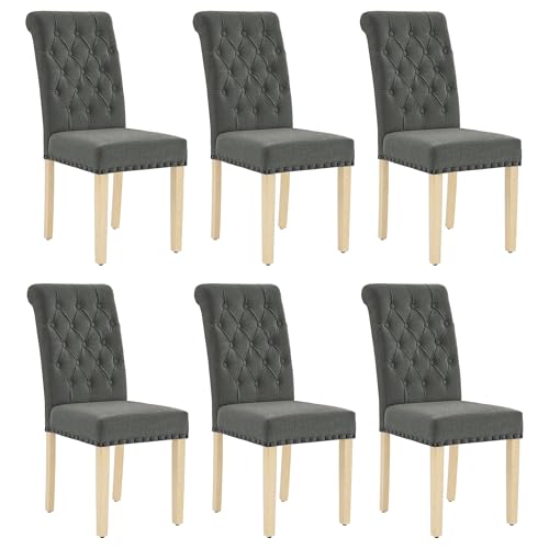 adochr Linen Dining Chairs Set of 6, Armless Parsons Chairs,Dark Grey | Wooden Legs & Tufted Buttons, Upholstered Dining Room Chair for Kitchen/Dining Room/Living Room - color: Dark Grey, size: 6PCS