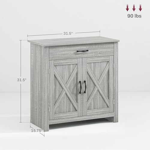 HOMCOM Farmhouse Sideboard Buffet Cabinet Barn Door Gray | Coffee Bar Cabinet, Drawer, Adjustable Shelf, Kitchen, Living Room, Entryway - color: Stone Gray