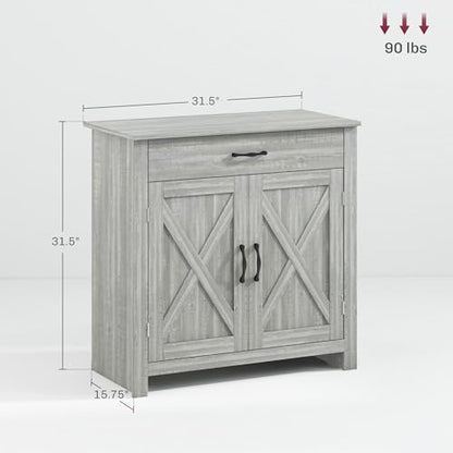 HOMCOM Farmhouse Sideboard Buffet Cabinet Barn Door Gray | Coffee Bar Cabinet, Drawer, Adjustable Shelf, Kitchen, Living Room, Entryway - color: Stone Gray