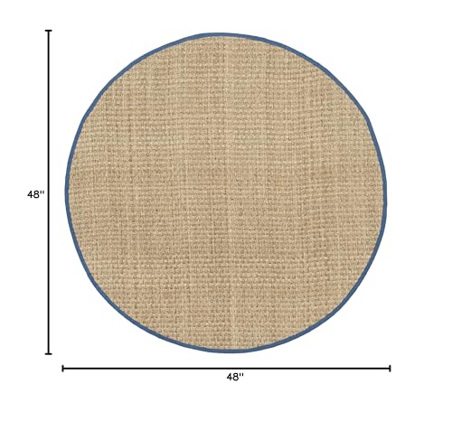 SAFAVIEH Area Rug 4' Round - Natural Fiber Collection - Natural & Navy, Seagrass, Basketweave Pattern with Border (NF114T) - color: Natural/Light Navy, size: 4' (Round)