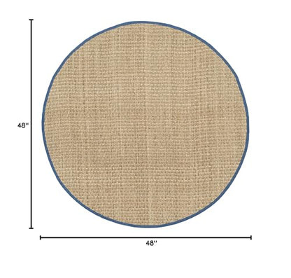 SAFAVIEH Area Rug 4' Round - Natural Fiber Collection - Natural & Navy, Seagrass, Basketweave Pattern with Border (NF114T) - color: Natural/Light Navy, size: 4' (Round)