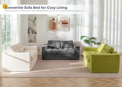 MAXYOYO Folding Sofa Bed, Convertible Sleeper Loveseat with Pillows | 2-Person Fold-Out Loveseat, Convertible Sleeper Bed with Supportive Pillows for Relaxing or Overnight Guests, Dark Grey - color: Green
