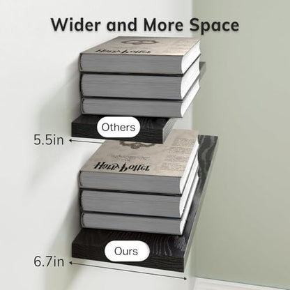 BAYKA Floating Shelves for Wall, Wall Mounted Rustic Wood Shelves for Bathroom, Bedroom, Living Room, Kitchen, Hanging Shelf for Books/Storage/Room Decor with 22lbs Capacity (Black, Set of 3, 15.7in) | Easy Install, Space Saving, Hidden Bracket, Wall Shel