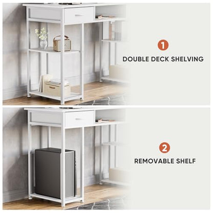 DUMOS 48-Inch Computer Desk with Drawers and Hook, White | Home Office Desk for Bedroom, Gaming Writing Study Desk with Adjustable Feet - color: White, size: 48-In