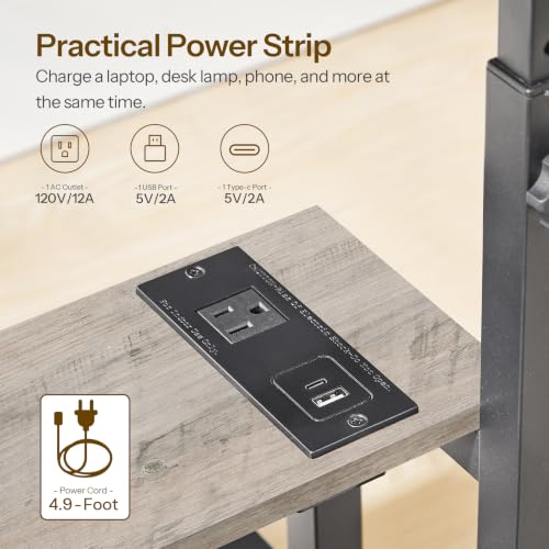 HOOBRO C-Shaped End Table, Adjustable Height Side Table with Power Strip | Couch Table with 20.5"L x 15"W Spacious Desktop, TV Tray Table with Storage Shelves for Living Room, Sofa, Chair, Greige - color: Greige + Black