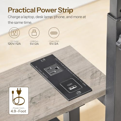 HOOBRO C-Shaped End Table, Adjustable Height Side Table with Power Strip | Couch Table with 20.5"L x 15"W Spacious Desktop, TV Tray Table with Storage Shelves for Living Room, Sofa, Chair, Greige - color: Greige + Black