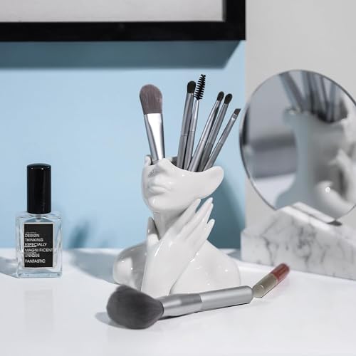 XSMXLNKWL Ceramic Face Vase White Flower Vase for Decor, Female Face Vase Art, Modern Decorative Vase Centerpiece for Table, Shelf, Living Room, Office, Bedroom, Small - style: Face Vase - Stroking the Neck