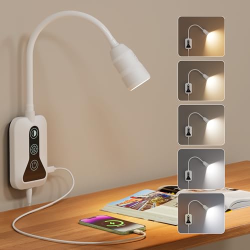 Wall Mounted Reading Light for Bed, Headboard Light with 360° Flexible Arm, Hand Wave Sensor, Focused 60° Beam, 5 Color Temperatures, Stepless Dimming, Memory Function, USB-C Output, White 1 Pack - size: 1 Pack-White