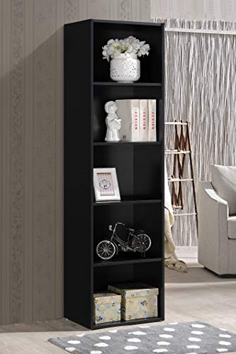 Hodedah Import 5 Shelf Bookcase, Black - color: Black, size: 5-Shelf