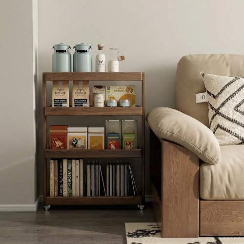 Small Narrow Side Table with Wheels, Skinny End Table for Small Spaces, 4 Tier Side Table for Living Room Bedroom(Walnut, 7.87" D x 23.62" W x 31.89" H) - color: Walnut, size: 7.87"D x 23.62"W