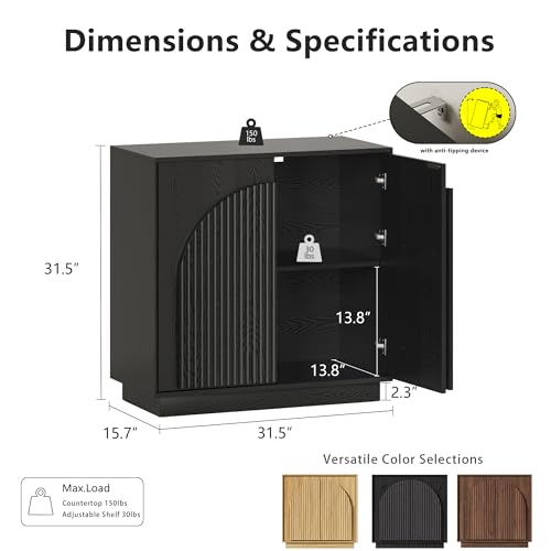 win2win 31.5" Small Buffet Cabinet with Storage, Arched Doors, Black, 1PCS | Modern Console Cabinet for Dining Living Room Kitchen Entryway, Modular Accent Cabinet, Credenza with Wood Grain, Fluted - color: Black