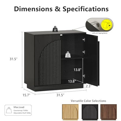 win2win 31.5" Small Buffet Cabinet with Storage, Arched Doors, Black, 1PCS | Modern Console Cabinet for Dining Living Room Kitchen Entryway, Modular Accent Cabinet, Credenza with Wood Grain, Fluted - color: Black