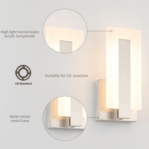 Joosenhouse Modern LED Wall Sconce Set of 2, Hardwired 3000K Warm White Light Wall Lights, 7W Up and Down Wall Mount Light, 9.76 inch Brushed Nickel Indoor Wall Sconce Wall Lighting - color: Nickel -Non Dimmable