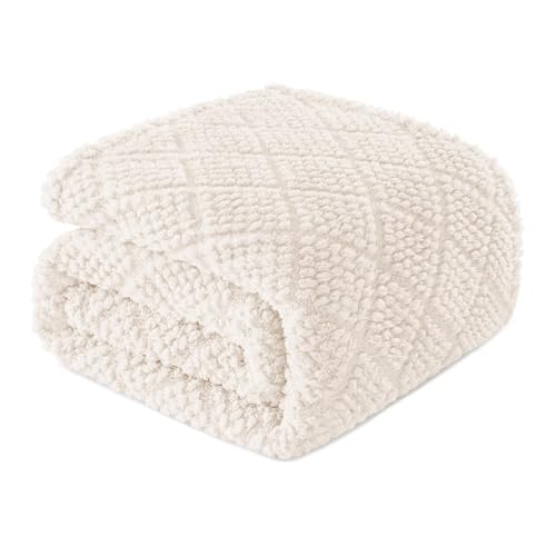 Whale Flotilla Soft Fleece Throw Blanket for Couch, Ivory White | Jacquard Waffle Blankets for Home Decor, Lightweight and Cozy, All Season Suitable, 50x60 Inch - color: Ivory, size: Throw(50x60 Inch)