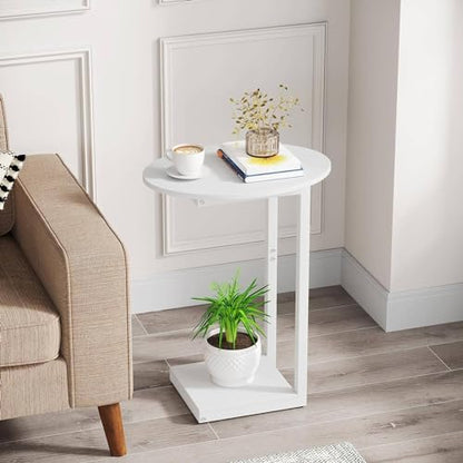 Hosfais Small Side Table End Table, C Shaped Oval Coffee Table, Wooden TV Tray for Living Room, Bedroom, Couch, Small Spaces (White) - color: White, size: Oval