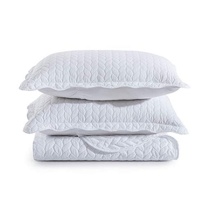 MOONLIGHT20015 Twin Quilt Set (66" x 86") with 1 Pillow Sham (20" x 26"+2") for All Season - 2 Pcs Reversible Bedding Set Lightweight Microfiber Coverlet Embossed Pattern Quilted Bedspread (White) - color: White, size: Twin