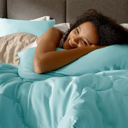 Comfort Spaces Vixie Reversible Comforter Set - Trendy Casual Geometric Quilted Cover, All Season Down Alternative Cozy Bedding, Matching Sham, Aqua/Gray, Full/Queen 3 piece | Down Alternative, All Season, Bedding for Bedroom, Geometric Pattern, Reversibl