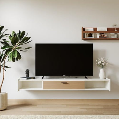 94'' Floating TV Stand, Wall Mounted TV Console, White | Floating TV Cabinet, Under TV Shelf for Bedroom Living Room - color: White, size: 94 IN