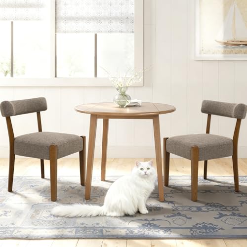 RNKSFX Upholstered Dining Chairs Set of 2, Walnut Wooden Kitchen & Dining Room Chairs, Mid Century Modern Fabric Farmhouse Dining Chairs Oversized Sturdy Rounded Chairs Curved Back, Tan Brown - color: Tan Brown
