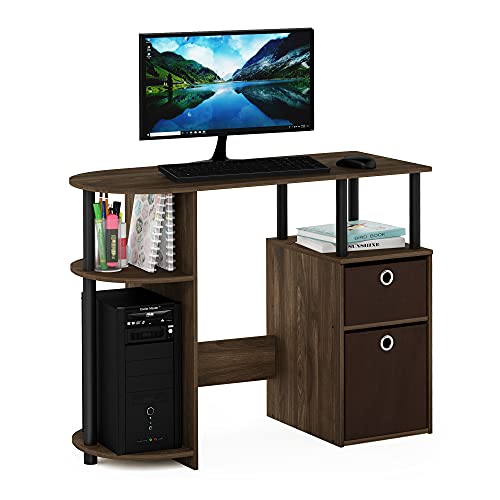 Furinno JAYA Desk, 38.4" Wide Gaming Desk with Bin Drawers, Computer Desk with Side Shelf, Office Desk for Study, Home Office, Bedroom, Dorm, Study Room, Columbia Walnut - color: Columbia Walnut/Black/Dark Brown