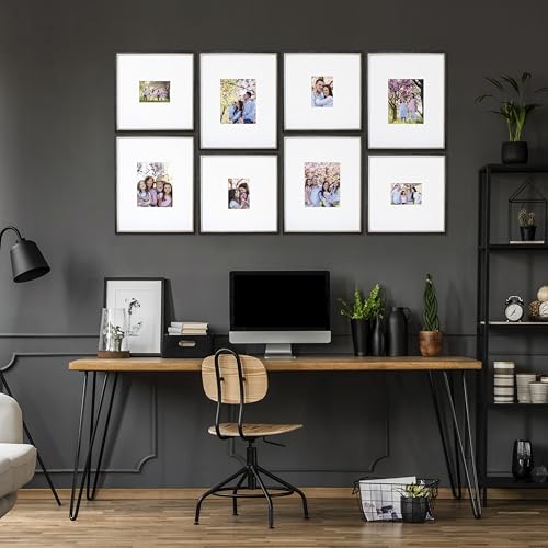 Gallery Wall Frame Set, 8 Piece, 16x20 and 16x16 Inch Matted Frames, Black and Silver - color: Black