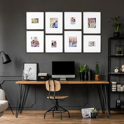 Gallery Wall Frame Set, 8 Piece, 16x20 and 16x16 Inch Matted Frames, Black and Silver - color: Black