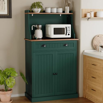 ARTPOWER 54" Kitchen Microwave Cabinet/Stand with Storage and Drawers, Green Pantry Storage Cabinet with Hutch & Adjustable Shelves for Kitchen, Dining Room, Living Room, Hallway - color: Green