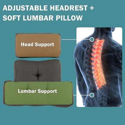 ROYALAY 2 Pcs Neck Pillow Lumbar Support for Recliner, Back Pillow for Chair with Adjustable Headrest Pillow, Back Rest Pillow for Office Chairs, Recliners,Sofa, Couch, Brown
