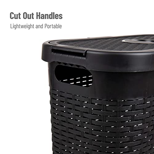 Mind Reader Slim Laundry Hamper with Lid, 40L Clothes Basket, Narrow Tapered Design with Ventilated Cutout Pattern, Plastic, Set of 2, Black - color: Black, size: Set of 2