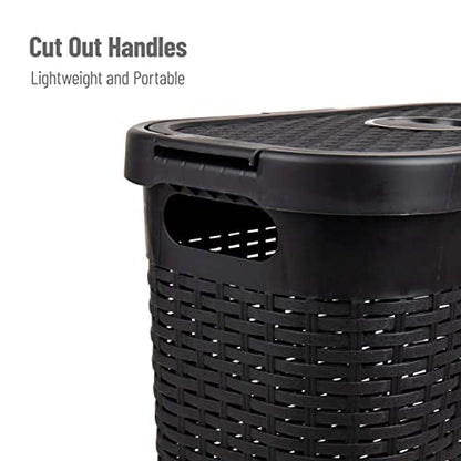 Mind Reader Slim Laundry Hamper with Lid, 40L Clothes Basket, Narrow Tapered Design with Ventilated Cutout Pattern, Plastic, Set of 2, Black - color: Black, size: Set of 2