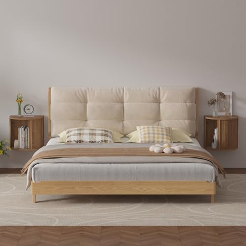 Floating Nightstand Set of 2 with Sliding Roller Shutter Doors,Walnut | Set of 2 Floating Nightstands,Smooth Sliding Roller Shutters Hide Clutter.Curved Rounded Edges,Space-saving. - color: Floating Nightstand-walnut