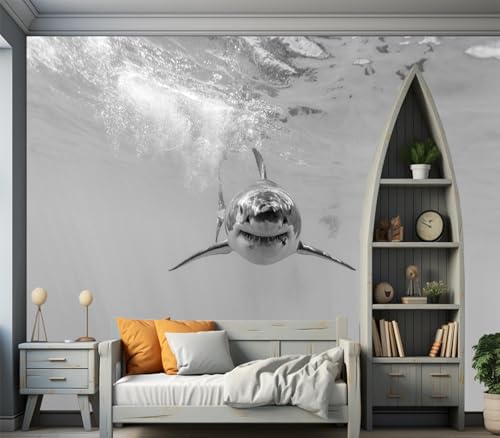 Eierme-Ferocious Great White Shark Mural Wallpaper Peel and Stick 90" x 67" - color: No.13, size: 90" x 67"