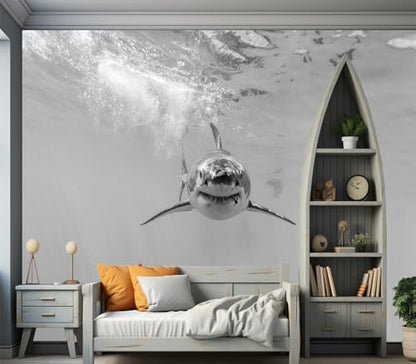 Eierme-Ferocious Great White Shark Mural Wallpaper Peel and Stick 137" x 102" - color: No.13, size: 137" x 102"