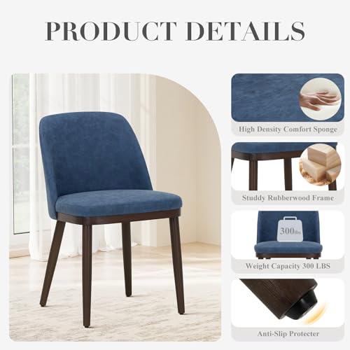 COLAMY Upholstered Dining Chairs Set of 4, Modern Kitchen Chairs with Back, Leather Side Dining Room Chairs with Wood Legs for Kitchen Dining Room Restaurant,Blue - color: Blue, size: Set of 4