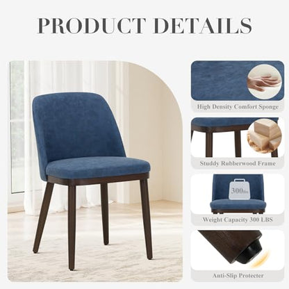 COLAMY Upholstered Dining Chairs Set of 4, Modern Kitchen Chairs with Back, Leather Side Dining Room Chairs with Wood Legs for Kitchen Dining Room Restaurant,Blue - color: Blue, size: Set of 4