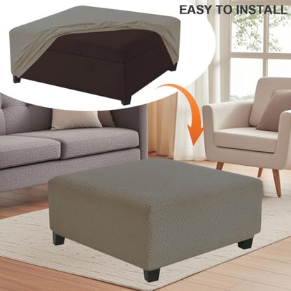 Levoberg Waterproof Square Ottoman Cover Large Square Folding Storage Ottoman Bench Slipcovers Footrest Stool Covers Oversized Ottoman Coffee Table Covers Cube with Elastic Bottom M Taupe - color: Taupe, size: Square-M